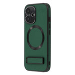 For iPhone 16 Kickstand Case Compatible with MagSafe PC + TPU + PU Phone Back Cover