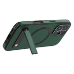For iPhone 16 Kickstand Case Compatible with MagSafe PC + TPU + PU Phone Back Cover