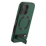 For iPhone 16 Kickstand Case Compatible with MagSafe PC + TPU + PU Phone Back Cover