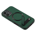 For iPhone 16 Kickstand Case Compatible with MagSafe PC + TPU + PU Phone Back Cover
