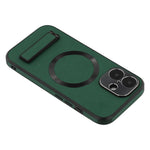 For iPhone 16 Kickstand Case Compatible with MagSafe PC + TPU + PU Phone Back Cover