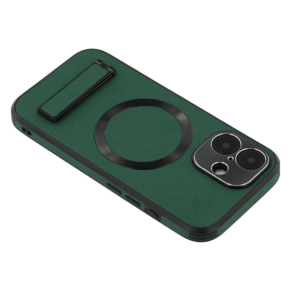 For iPhone 16 Kickstand Case Compatible with MagSafe PC + TPU + PU Phone Back Cover
