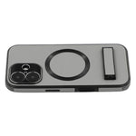 For iPhone 16 Kickstand Case Compatible with MagSafe PC + TPU + PU Phone Back Cover