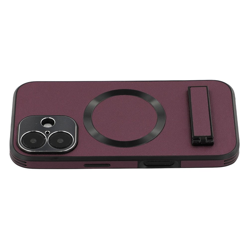 For iPhone 16 Kickstand Case Compatible with MagSafe PC + TPU + PU Phone Back Cover