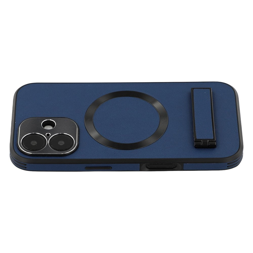 For iPhone 16 Kickstand Case Compatible with MagSafe PC + TPU + PU Phone Back Cover