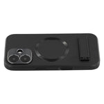 For iPhone 16 Kickstand Case Compatible with MagSafe PC + TPU + PU Phone Back Cover