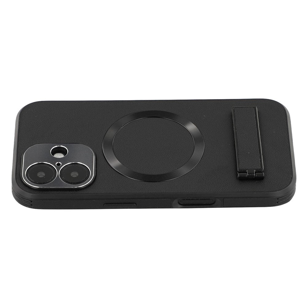 For iPhone 16 Kickstand Case Compatible with MagSafe PC + TPU + PU Phone Back Cover