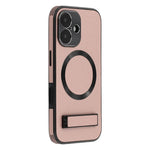 For iPhone 16 Kickstand Case Compatible with MagSafe PC + TPU + PU Phone Back Cover