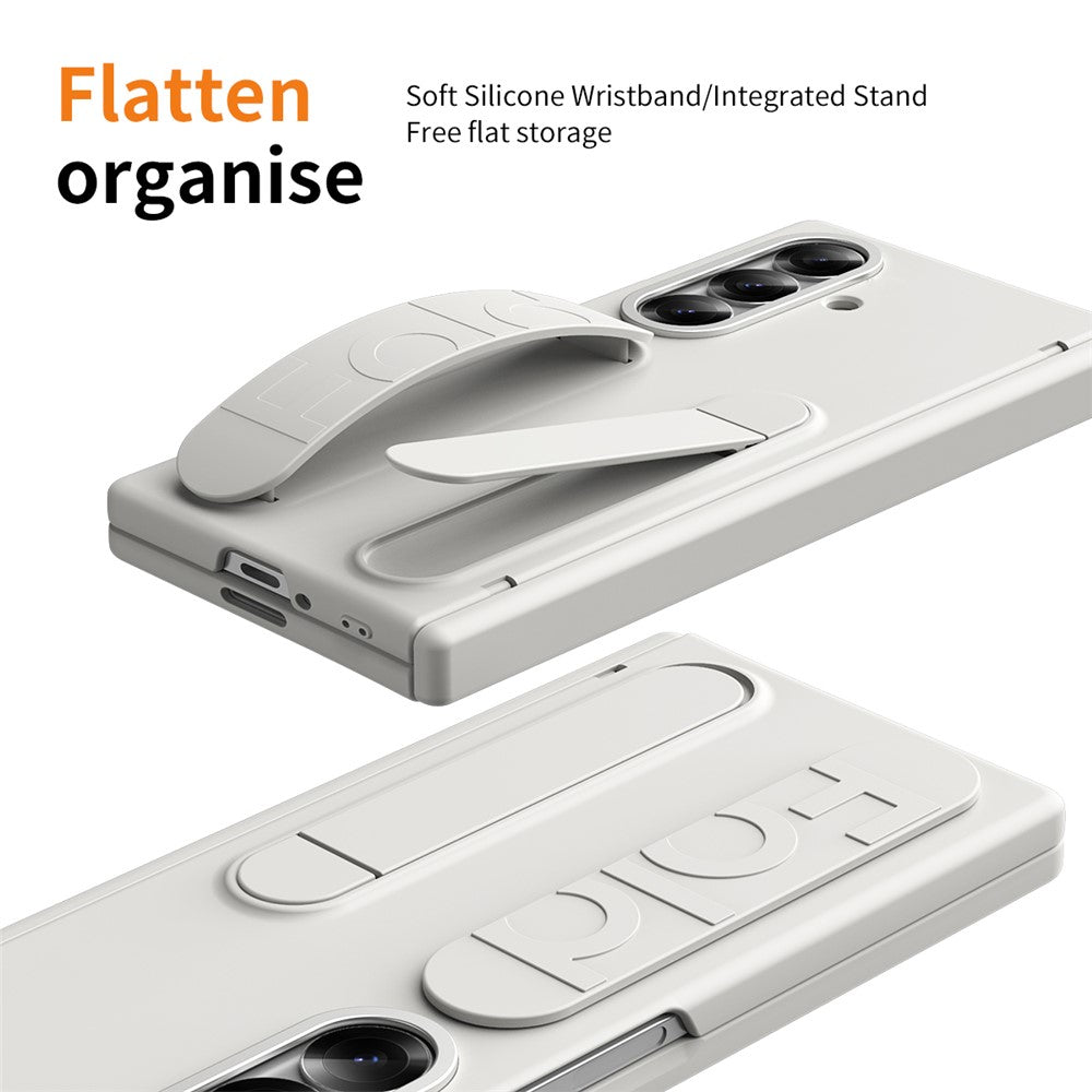 For Samsung Galaxy Z Fold7 5G Kickstand Case Hard PC Phone Cover with Silicone Wristband and Tempered Glass Film