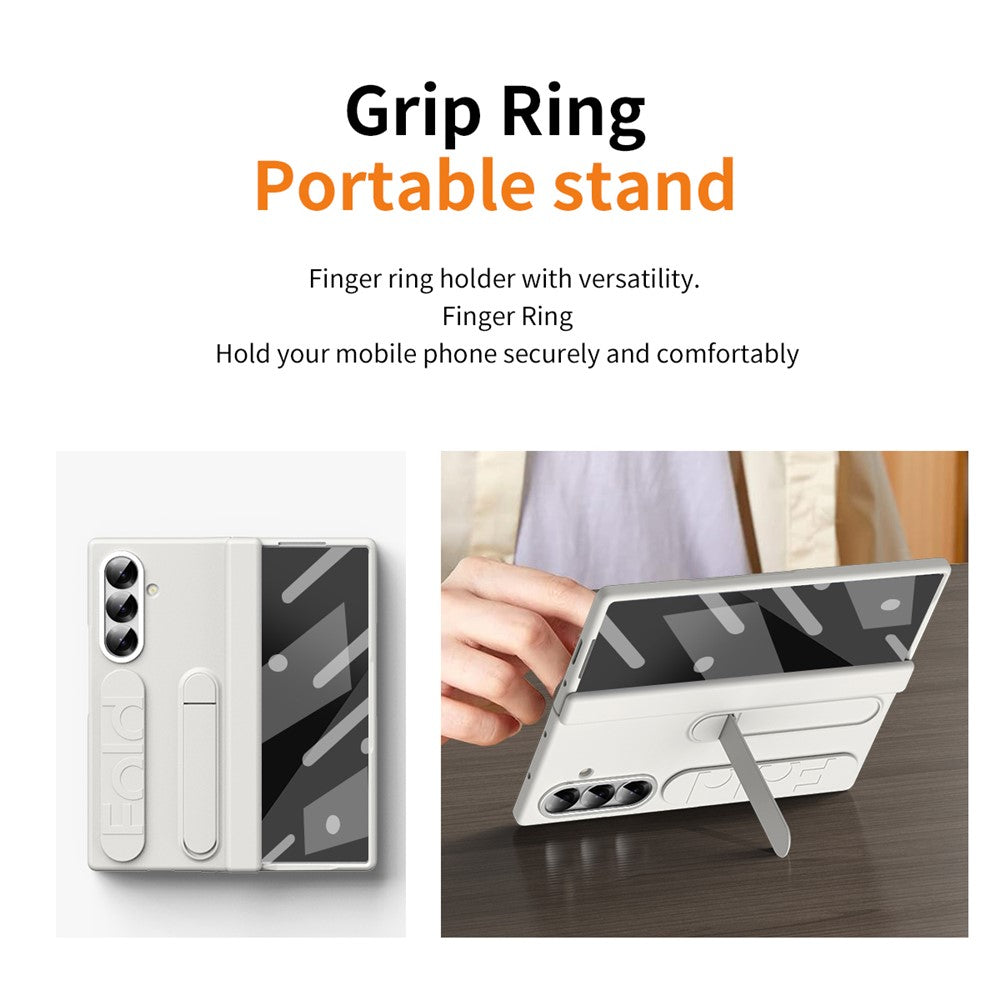 For Samsung Galaxy Z Fold7 5G Kickstand Case Hard PC Phone Cover with Silicone Wristband and Tempered Glass Film