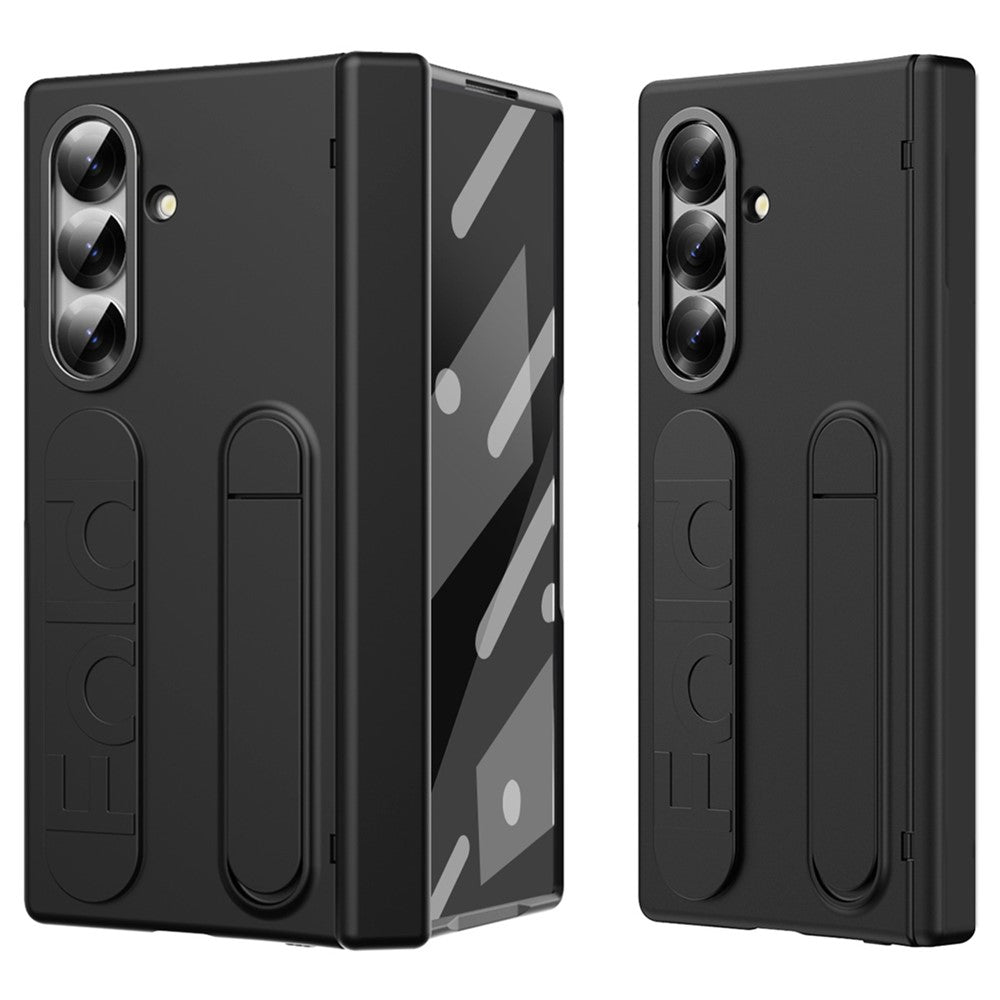 For Samsung Galaxy Z Fold7 5G Kickstand Case Hard PC Phone Cover with Silicone Wristband and Tempered Glass Film