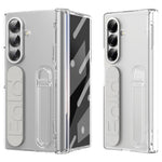 For Samsung Galaxy Z Fold7 5G Kickstand Case Hard PC Phone Cover with Silicone Wristband and Tempered Glass Film