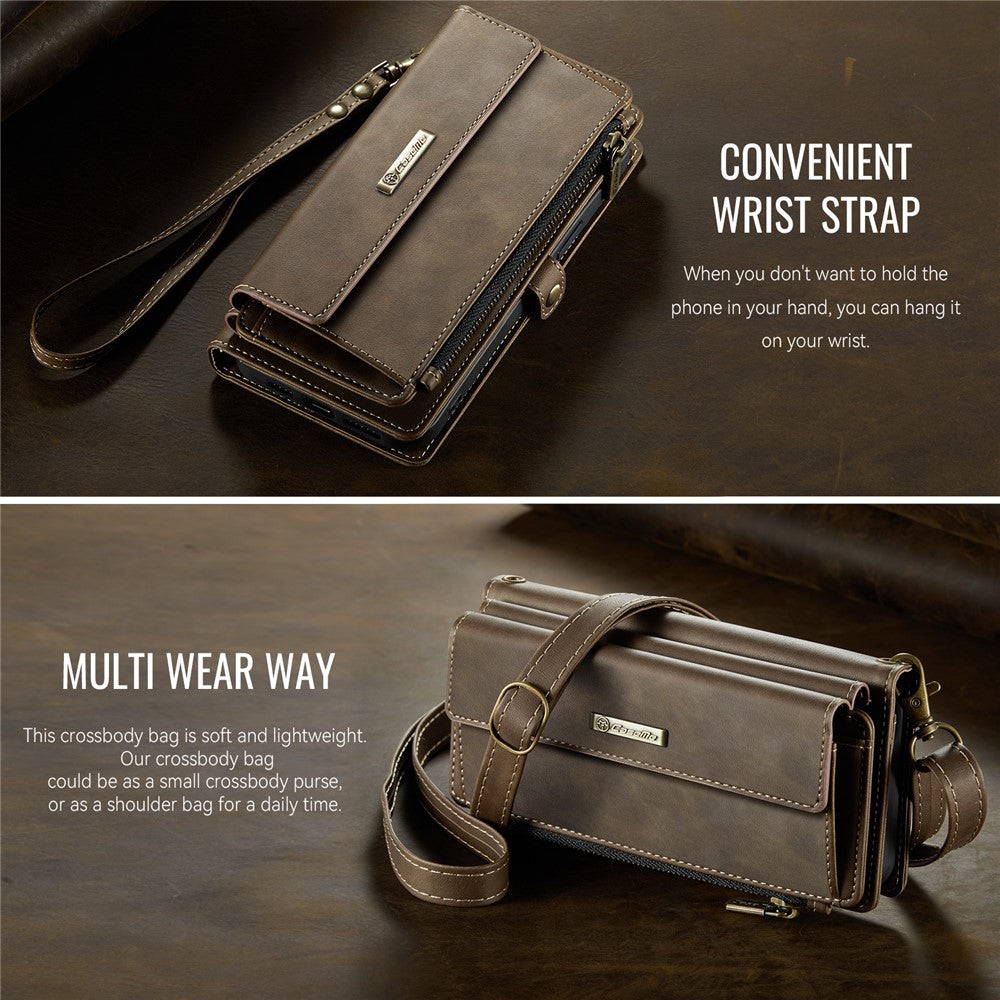 CASEME For iPhone 14 Plus Case C39 RFID Blocking Zipper Wallet Stand Leather Cover with Strap
