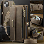 CASEME For iPhone 13 mini 5.4 inch Case  C39 RFID Blocking Zipper Wallet Stand Leather Cover with Strap