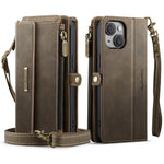 CASEME For iPhone 13 6.1 inch Case  C39 RFID Blocking Zipper Wallet Stand Leather Cover with Strap