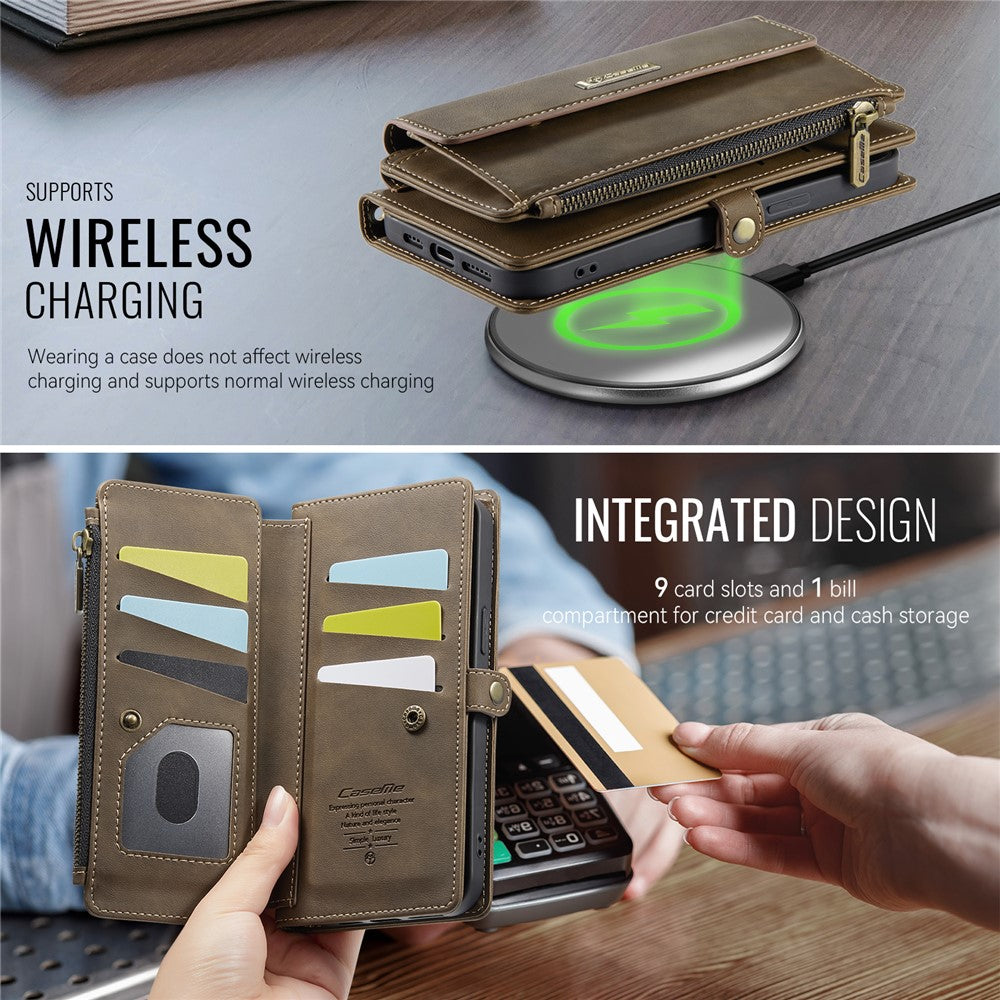 CASEME For iPhone 13 6.1 inch Case  C39 RFID Blocking Zipper Wallet Stand Leather Cover with Strap