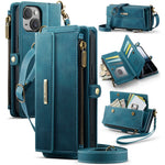 CASEME For iPhone 13 6.1 inch Case  C39 RFID Blocking Zipper Wallet Stand Leather Cover with Strap