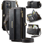 CASEME For iPhone 12 mini 5.4 inch Case  C39 RFID Blocking Zipper Wallet Stand Leather Cover with Strap