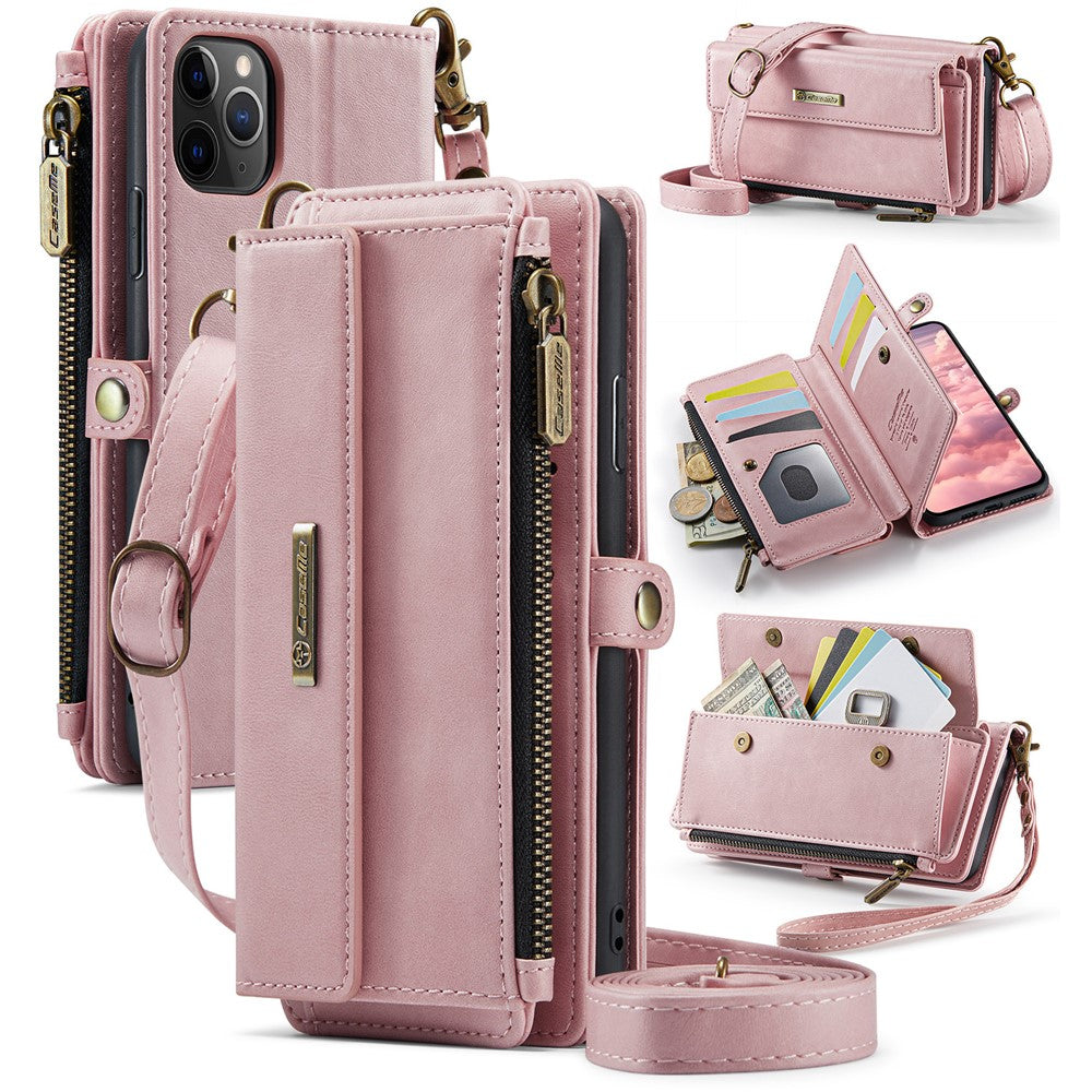 CASEME For iPhone 11 Pro Case  C39 RFID Blocking Zipper Wallet Stand Leather Cover with Strap