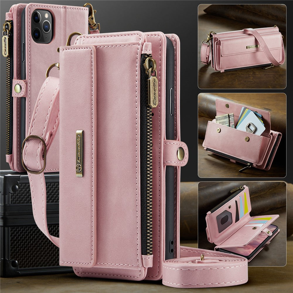 CASEME For iPhone 11 Pro Case  C39 RFID Blocking Zipper Wallet Stand Leather Cover with Strap