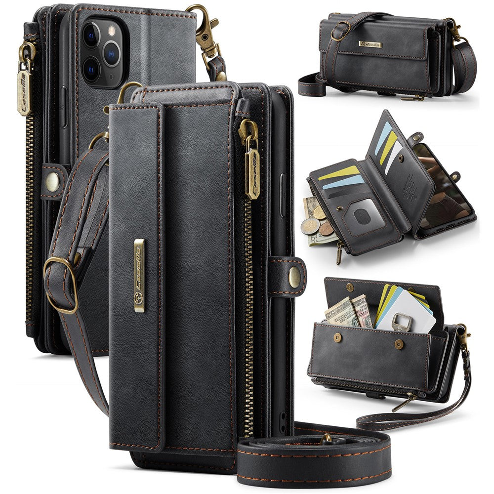 CASEME For iPhone 11 Pro Case  C39 RFID Blocking Zipper Wallet Stand Leather Cover with Strap