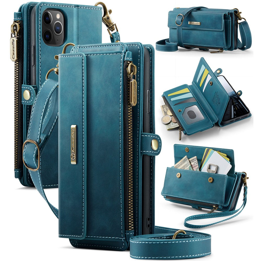 CASEME For iPhone 11 Pro Case  C39 RFID Blocking Zipper Wallet Stand Leather Cover with Strap