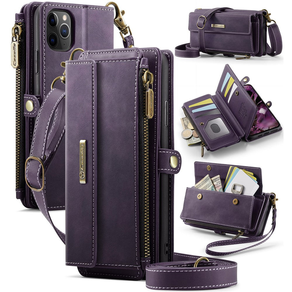 CASEME For iPhone 11 Pro Case  C39 RFID Blocking Zipper Wallet Stand Leather Cover with Strap