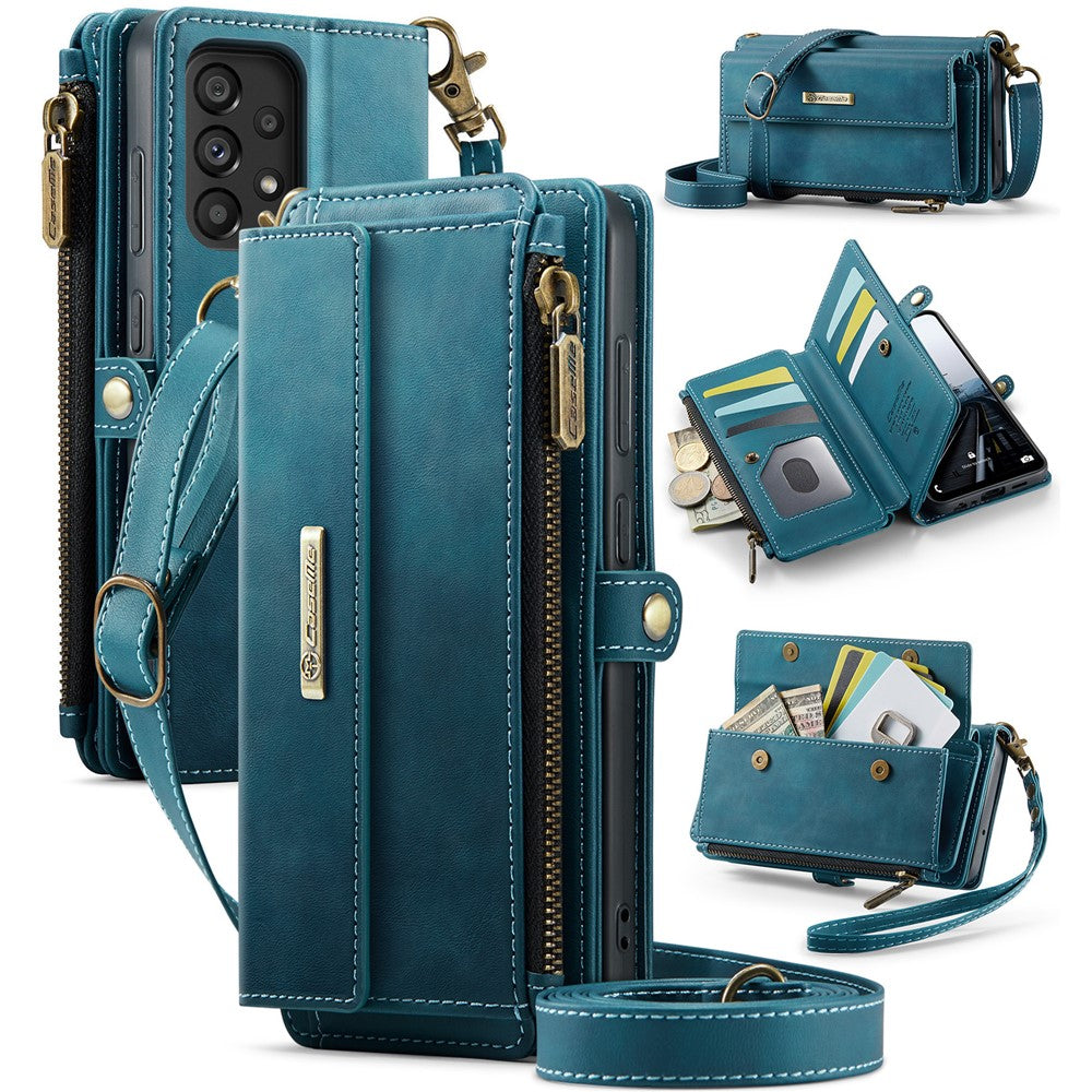 CASEME For Samsung Galaxy A52 5G / Galaxy A52 4G Case  C39 RFID Blocking Zipper Wallet Stand Leather Cover with Strap