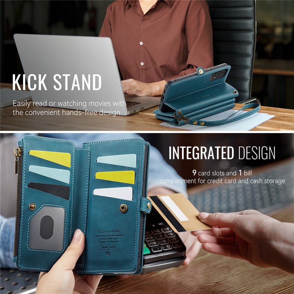 CASEME For Samsung Galaxy A52 5G / Galaxy A52 4G Case  C39 RFID Blocking Zipper Wallet Stand Leather Cover with Strap