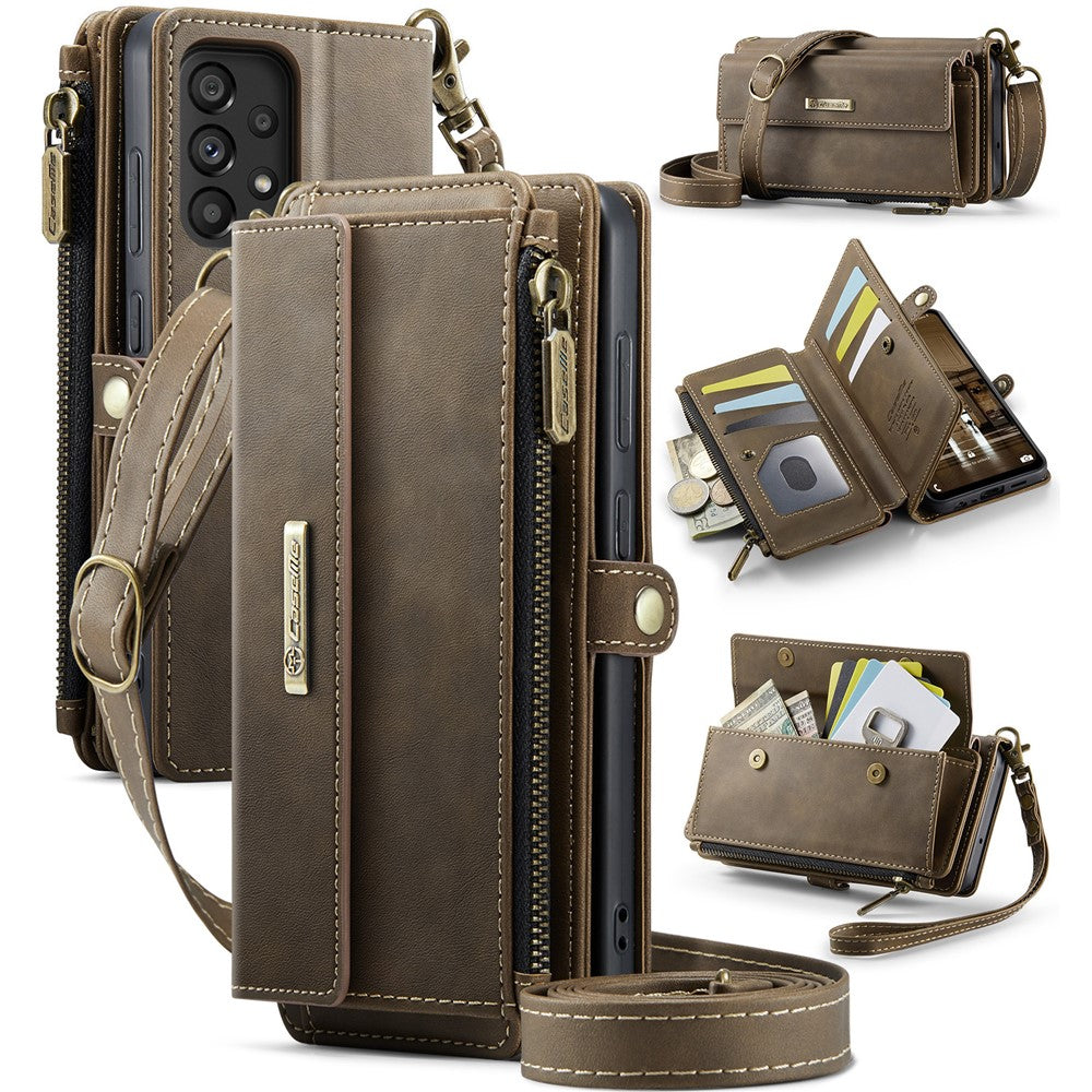 CASEME For Samsung Galaxy A52 5G / Galaxy A52 4G Case  C39 RFID Blocking Zipper Wallet Stand Leather Cover with Strap