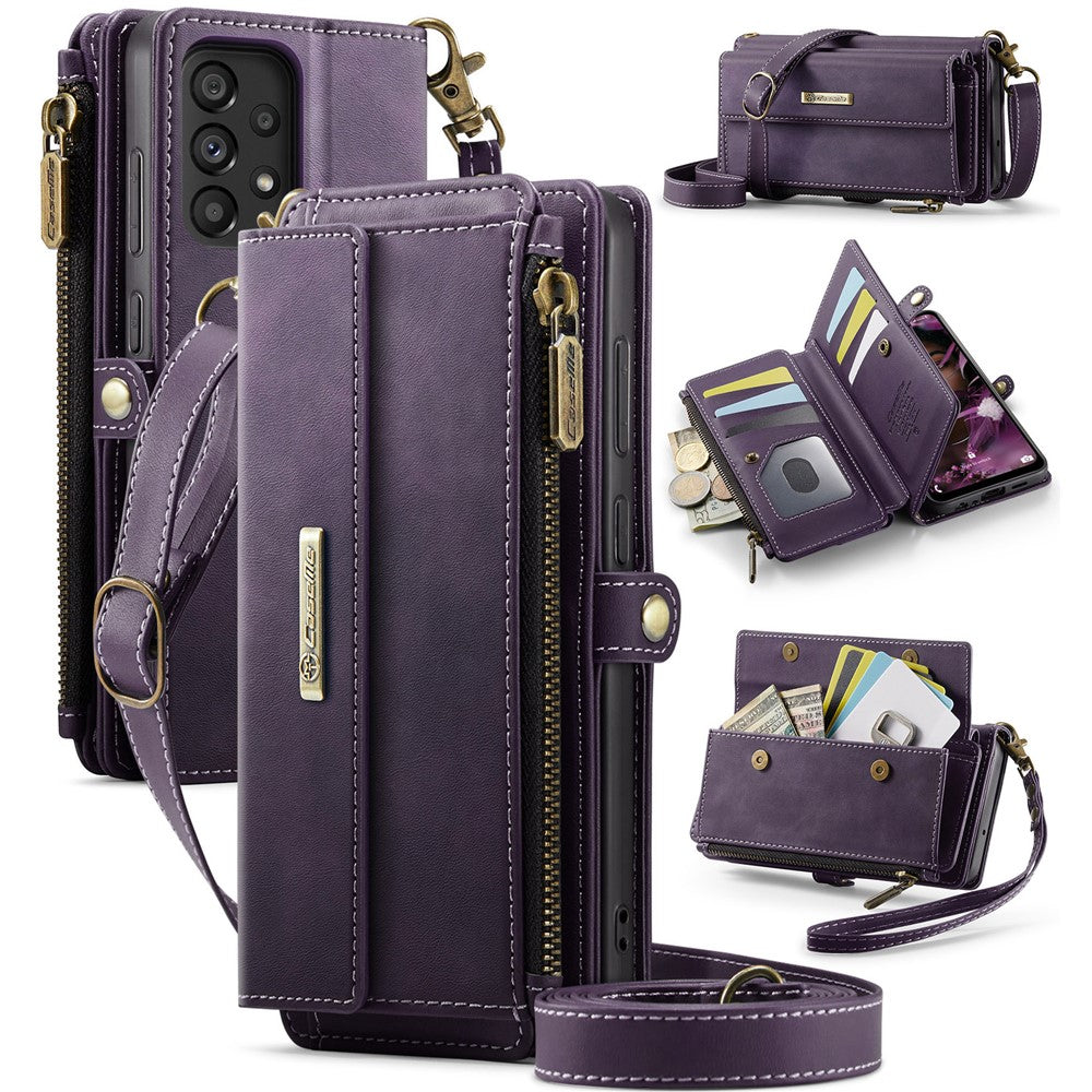 CASEME For Samsung Galaxy A52 5G / Galaxy A52 4G Case  C39 RFID Blocking Zipper Wallet Stand Leather Cover with Strap