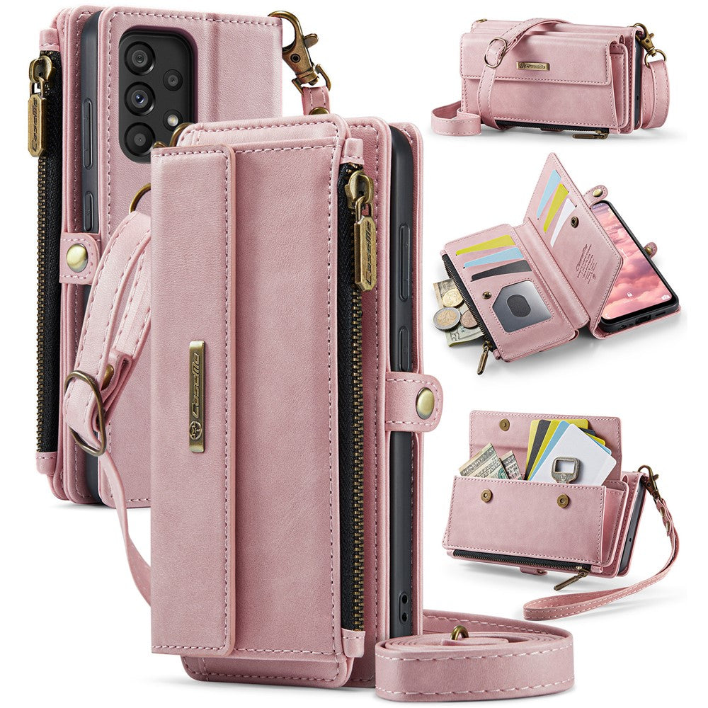 CASEME For Samsung Galaxy A52 5G / Galaxy A52 4G Case  C39 RFID Blocking Zipper Wallet Stand Leather Cover with Strap