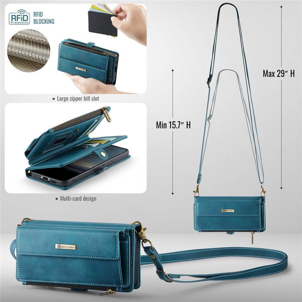 CASEME For Samsung Galaxy S21+ 5G Case  C39 RFID Blocking Zipper Wallet Stand Leather Cover with Strap