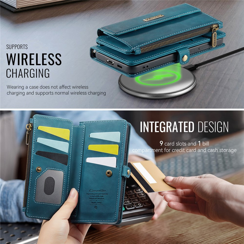 CASEME For Samsung Galaxy S21+ 5G Case  C39 RFID Blocking Zipper Wallet Stand Leather Cover with Strap