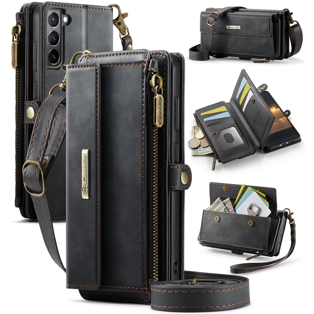 CASEME For Samsung Galaxy S21+ 5G Case  C39 RFID Blocking Zipper Wallet Stand Leather Cover with Strap