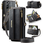 CASEME For Samsung Galaxy S21+ 5G Case  C39 RFID Blocking Zipper Wallet Stand Leather Cover with Strap