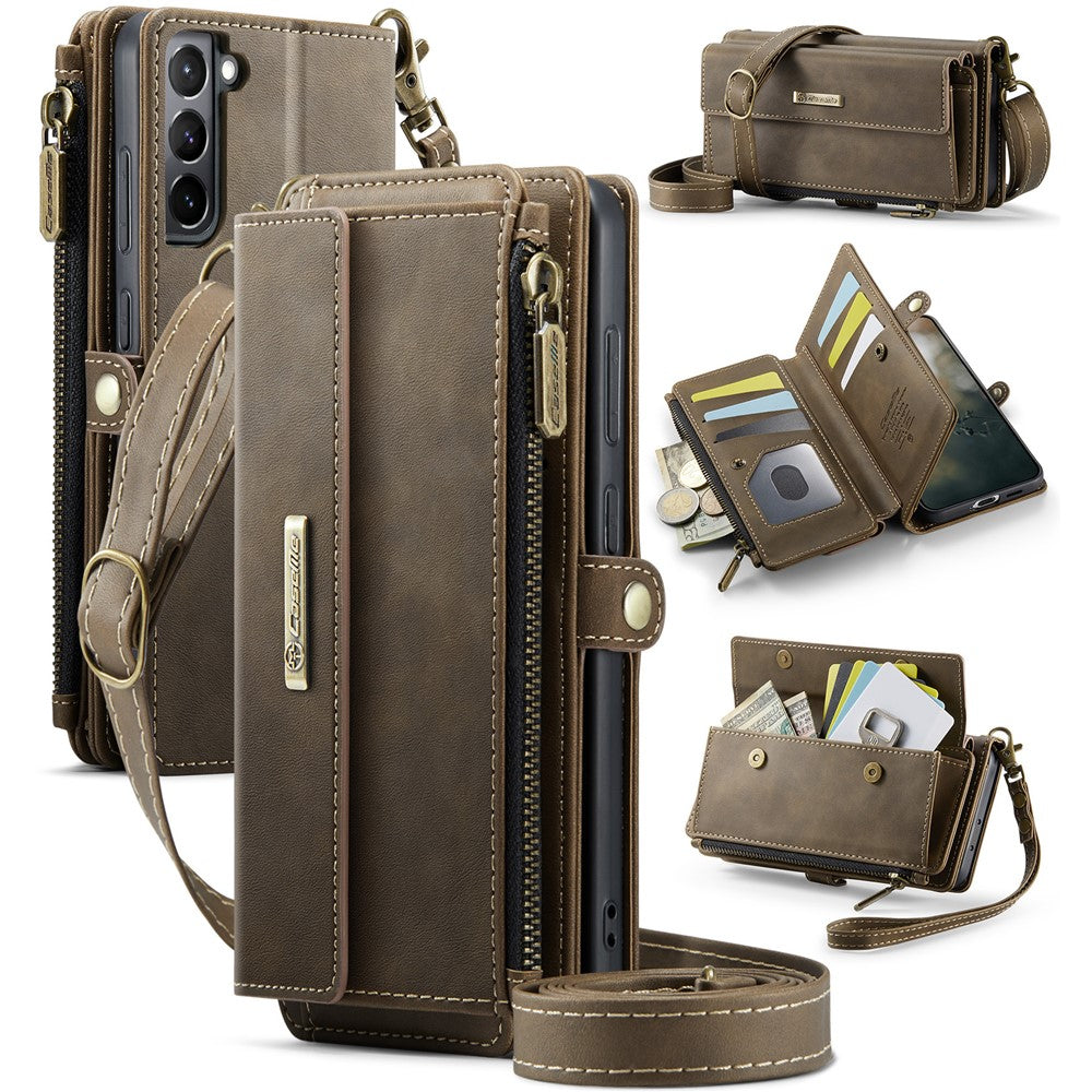 CASEME For Samsung Galaxy S21+ 5G Case  C39 RFID Blocking Zipper Wallet Stand Leather Cover with Strap