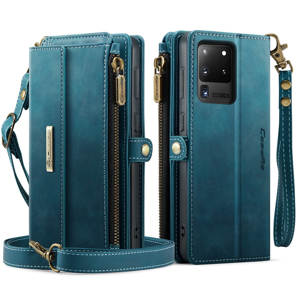CASEME Til Samsung Galaxy S20 Ultra Etui C39 RFID Blokerende Lynlås Pung Stativ Lædercover med Rem