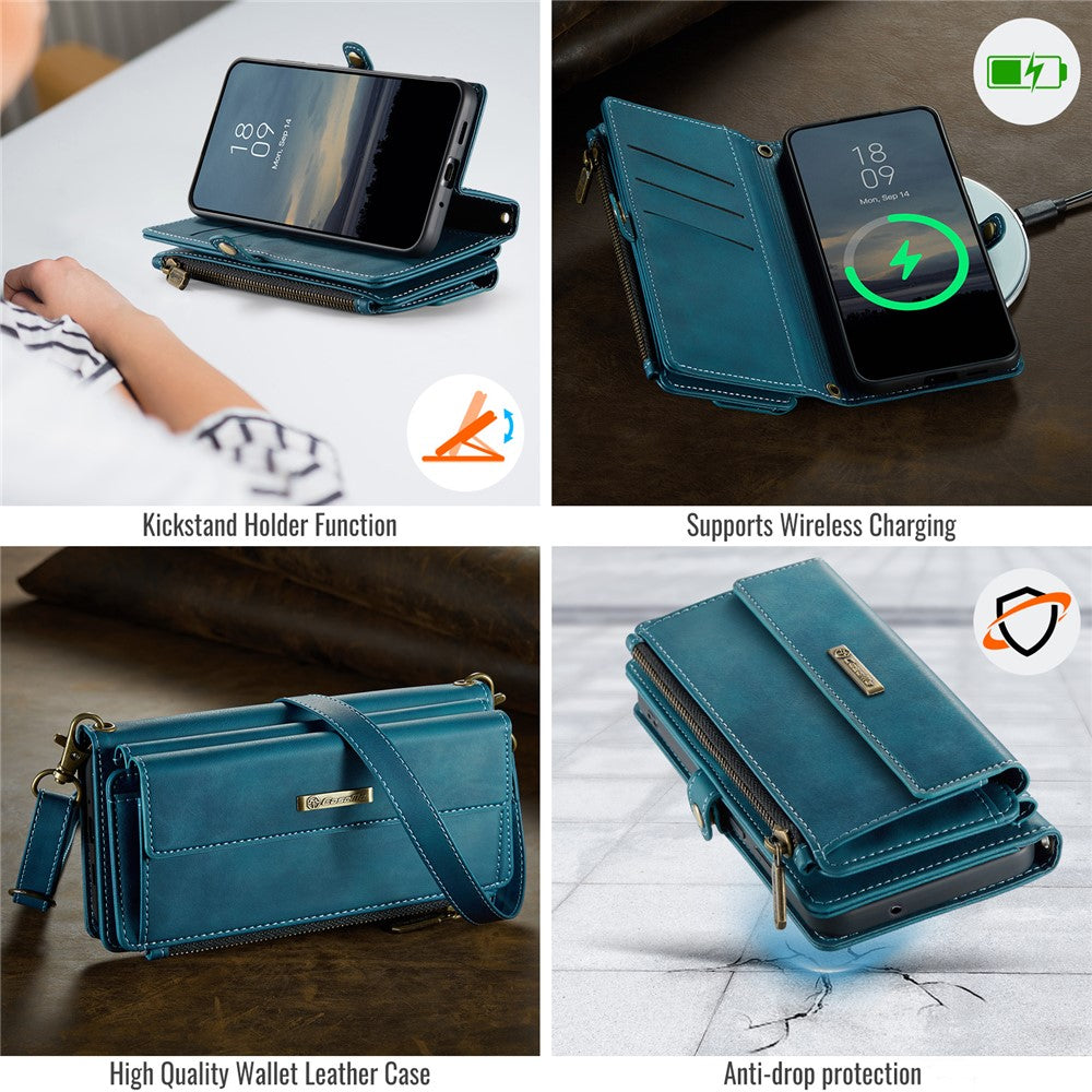 CASEME For Samsung Galaxy S20 FE Case C39 RFID Blocking Zipper Wallet Stand Leather Cover with Strap
