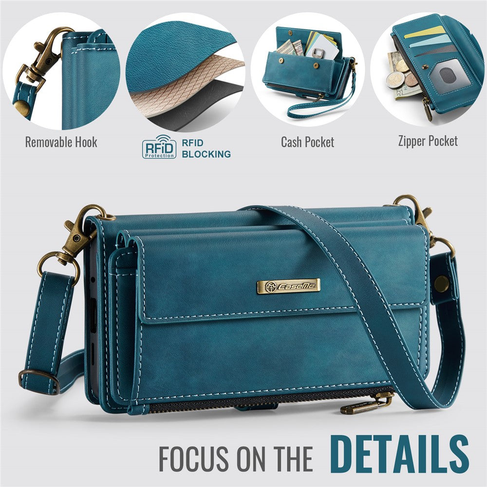 CASEME For Samsung Galaxy S20 FE Case C39 RFID Blocking Zipper Wallet Stand Leather Cover with Strap