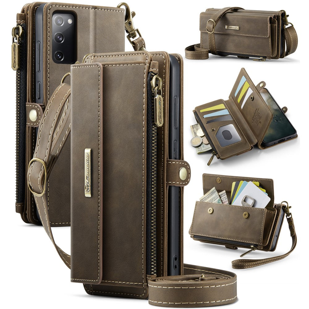 CASEME For Samsung Galaxy S20 FE Case C39 RFID Blocking Zipper Wallet Stand Leather Cover with Strap