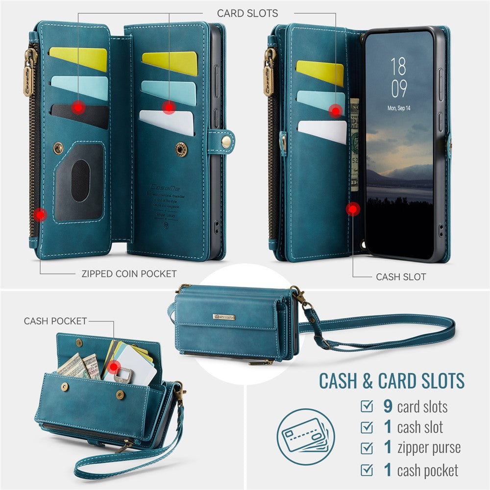 CASEME för Samsung Galaxy S20 Plus 4G / Galaxy S20 Plus 5G Fodral C39 RFID-blockerande plånboksfodral i läder med dragkedja och rem