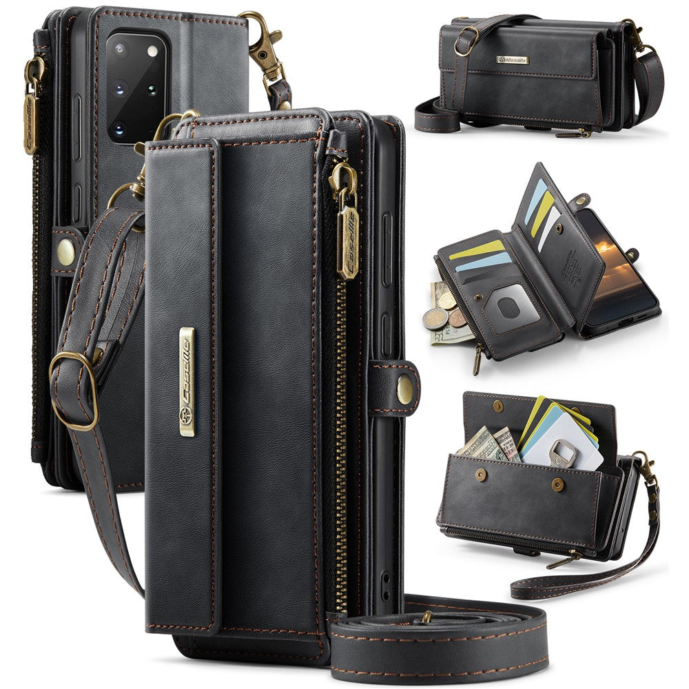 CASEME For Samsung Galaxy S20 Plus 4G / Galaxy S20 Plus 5G Case  C39 RFID Blocking Zipper Wallet Stand Leather Cover with Strap