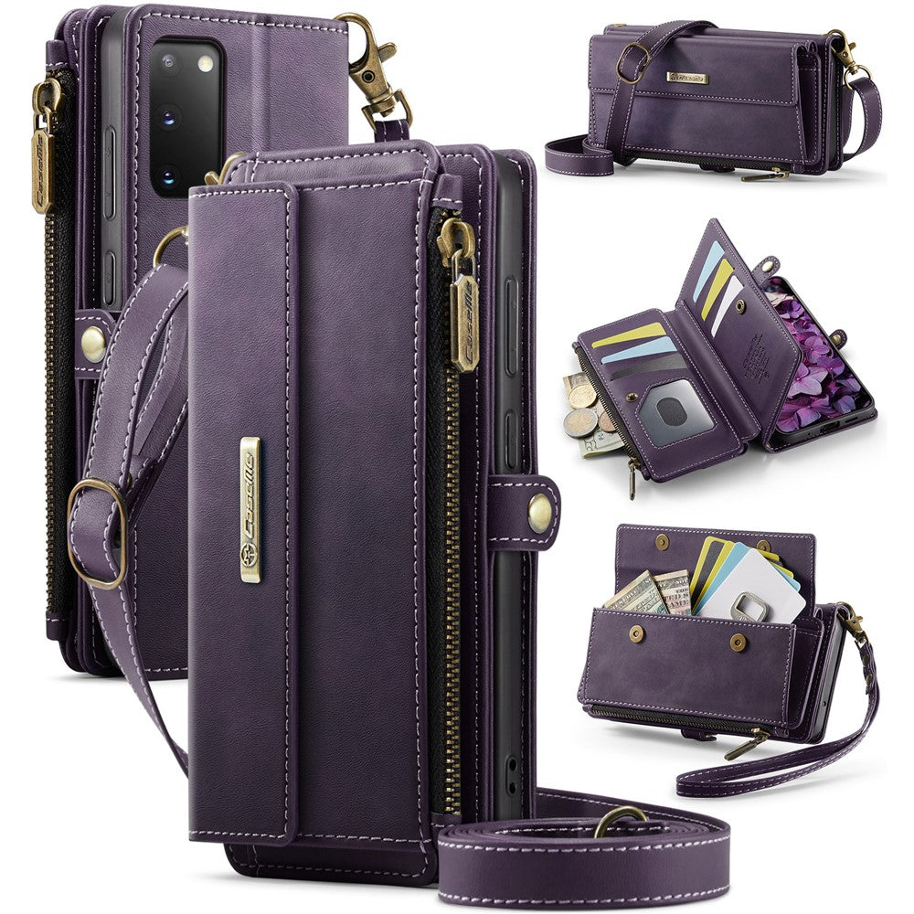 CASEME For Samsung Galaxy S20 4G / Galaxy S20 5G Case  C39 RFID Blocking Zipper Wallet Stand Leather Cover with Strap