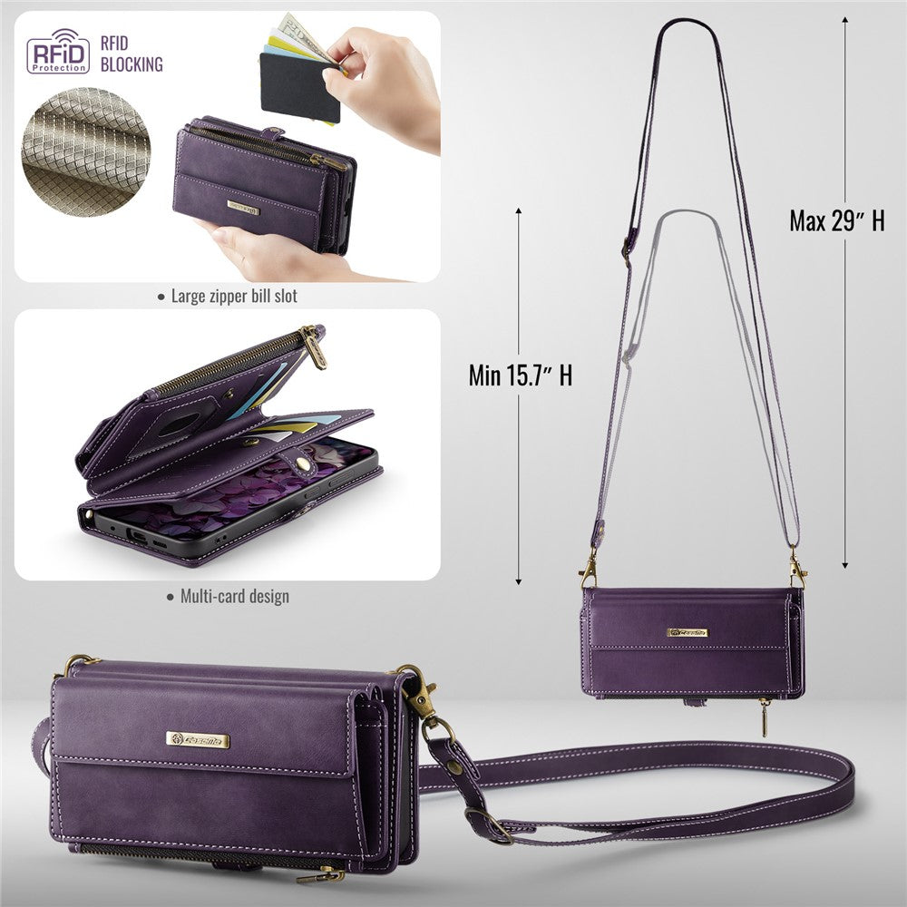 CASEME For Samsung Galaxy S20 4G / Galaxy S20 5G Case  C39 RFID Blocking Zipper Wallet Stand Leather Cover with Strap
