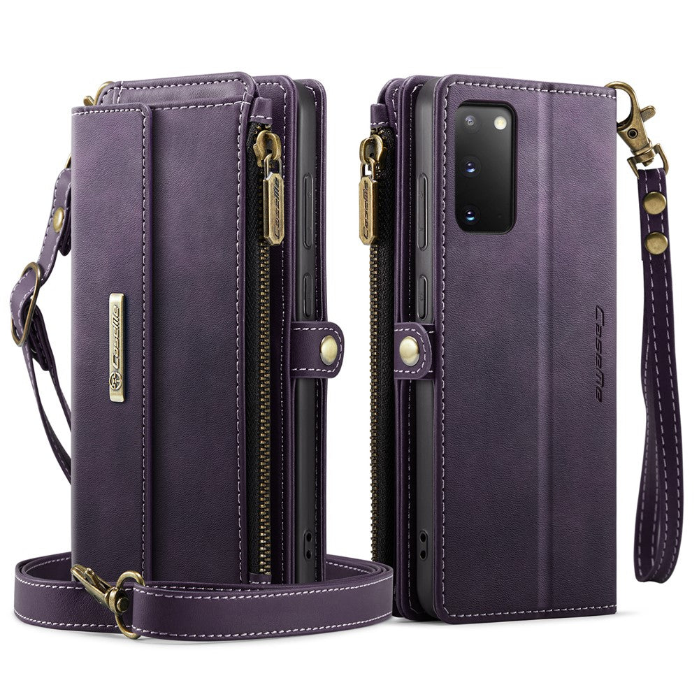 CASEME For Samsung Galaxy S20 4G / Galaxy S20 5G Case  C39 RFID Blocking Zipper Wallet Stand Leather Cover with Strap