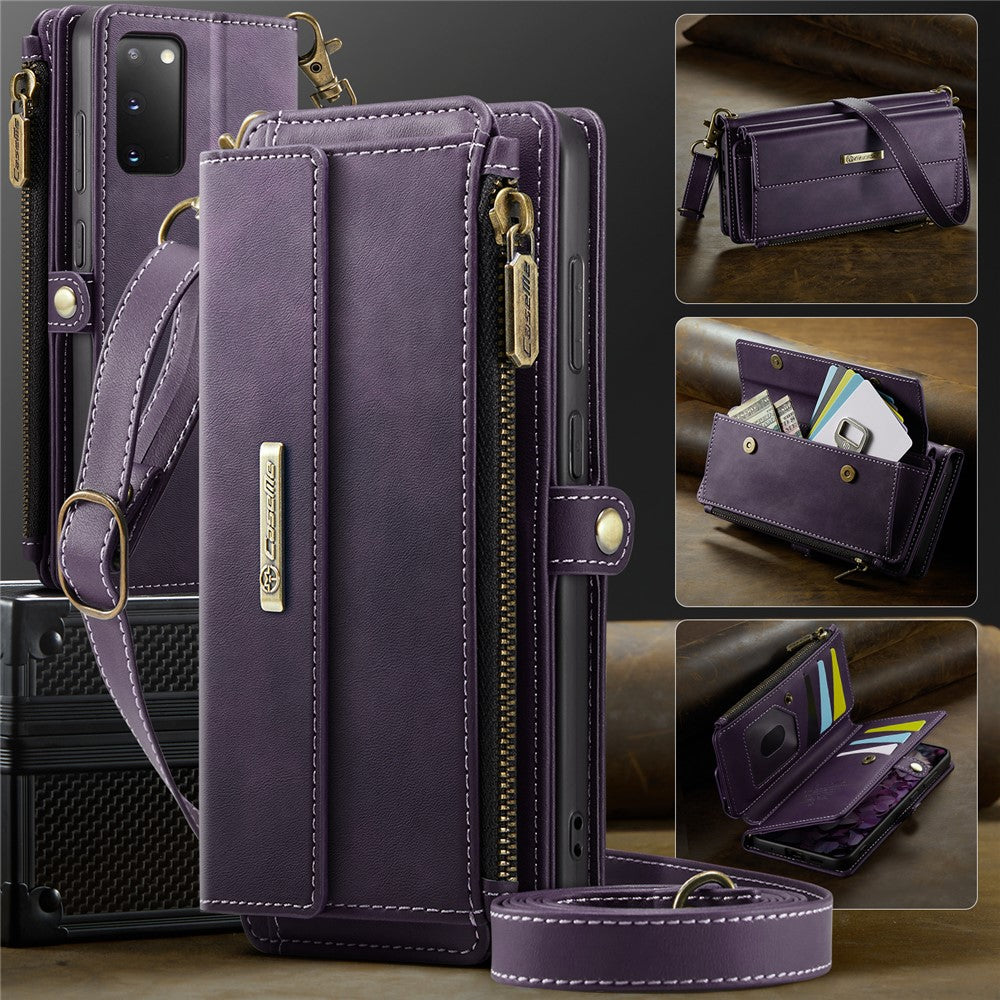 CASEME For Samsung Galaxy S20 4G / Galaxy S20 5G Case  C39 RFID Blocking Zipper Wallet Stand Leather Cover with Strap