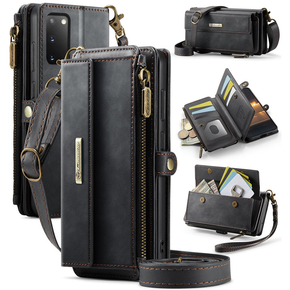 CASEME For Samsung Galaxy S20 4G / Galaxy S20 5G Case  C39 RFID Blocking Zipper Wallet Stand Leather Cover with Strap
