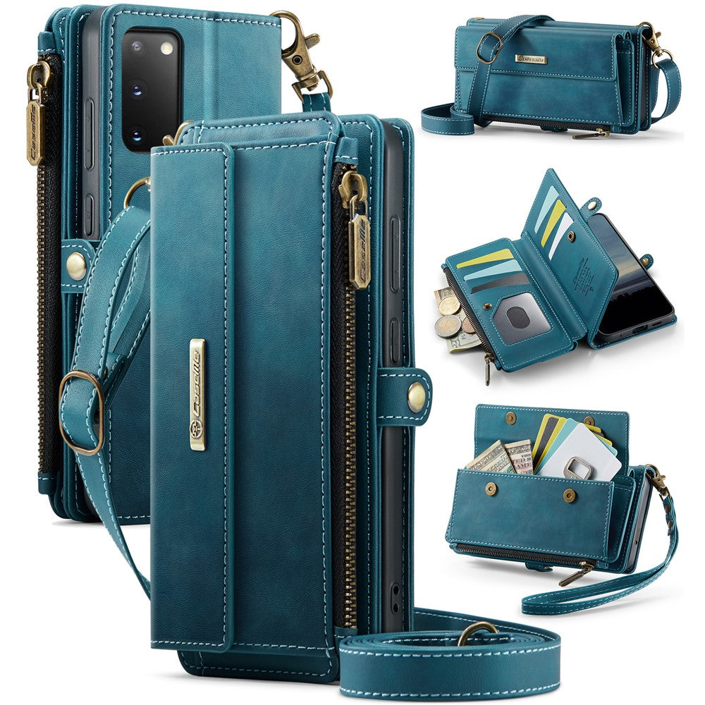 CASEME For Samsung Galaxy S20 4G / Galaxy S20 5G Case  C39 RFID Blocking Zipper Wallet Stand Leather Cover with Strap