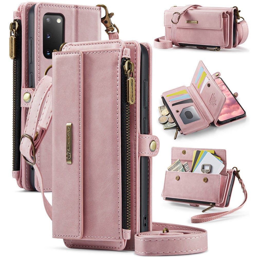 CASEME For Samsung Galaxy S20 4G / Galaxy S20 5G Case  C39 RFID Blocking Zipper Wallet Stand Leather Cover with Strap
